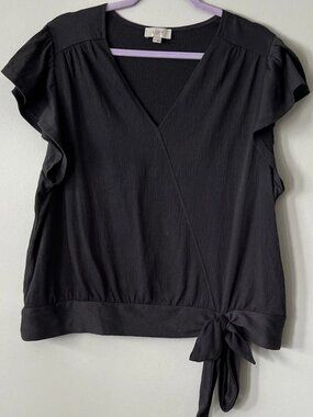 LOFT Dark Gray Wrap Blouse XL